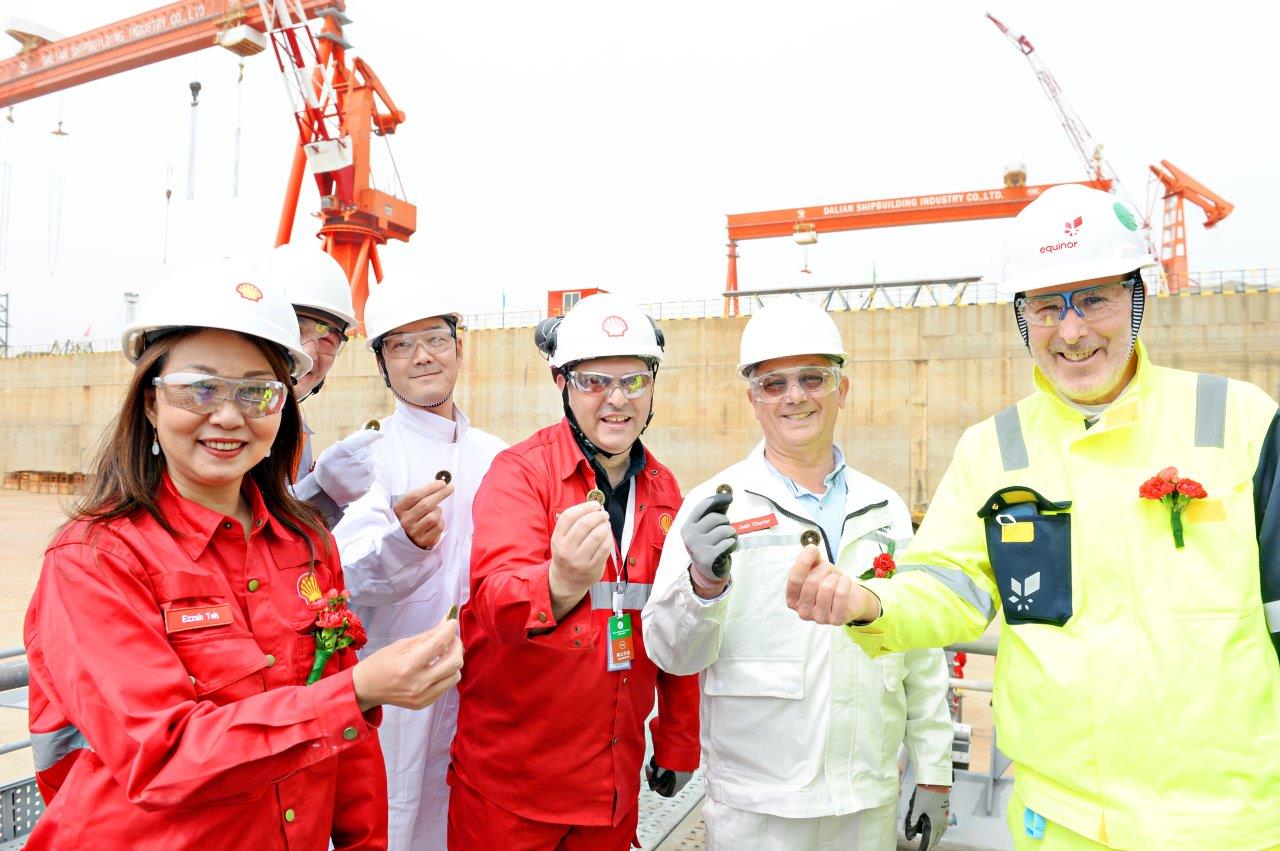 Keel laying with placement of coins